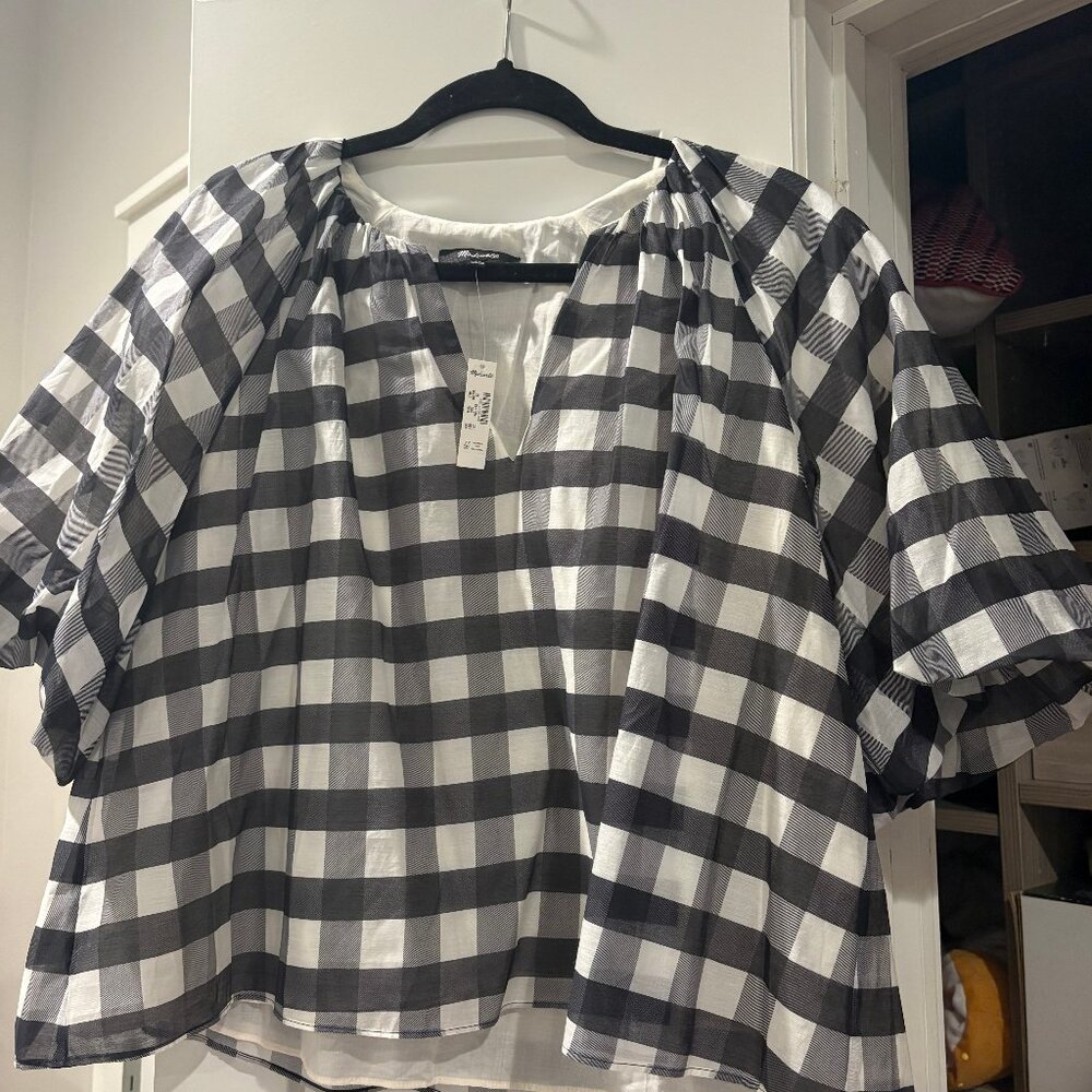 Madewell Gingham Bubble-Sleeve Top - Picture 2 of 2